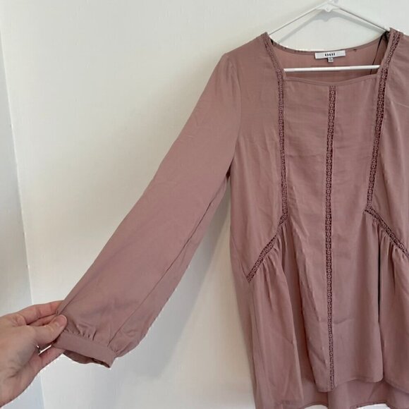 RO&DE ANTHROPOLOGIE Mauve Pink ish Crochet Lace Long Sleeve Boho Peasant Blouse - Picture 6 of 16